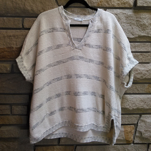 VINCE Speckle Stitch Popover Sweater Top Tunic Cream Stripe S/S sz S EUC! - Picture 6 of 8